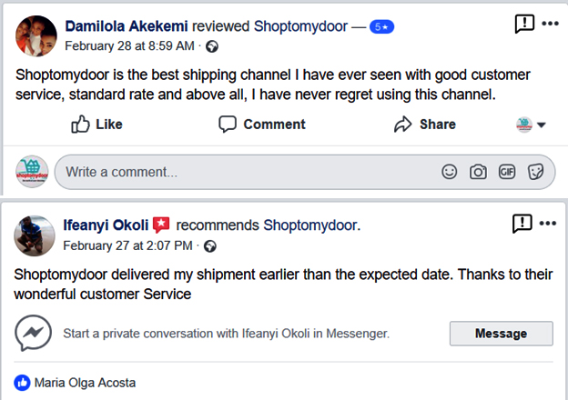 Shoptomydoor facebook reviews